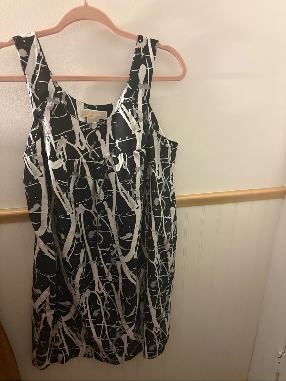 MICHAEL Michael Kors Womens 12 Black White 100% Silk Abstract Sleeveless Dress